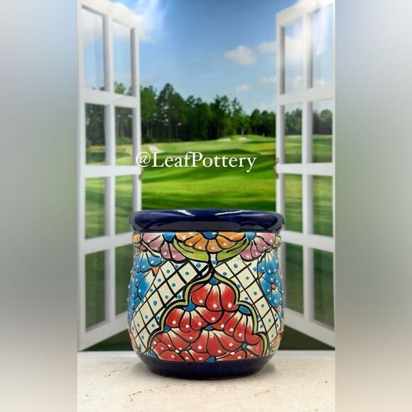 Vibrant Talavera Planter with Drainage Hole | Hand-Painted Mexican Ceramic Pot - Picture 9 of 13